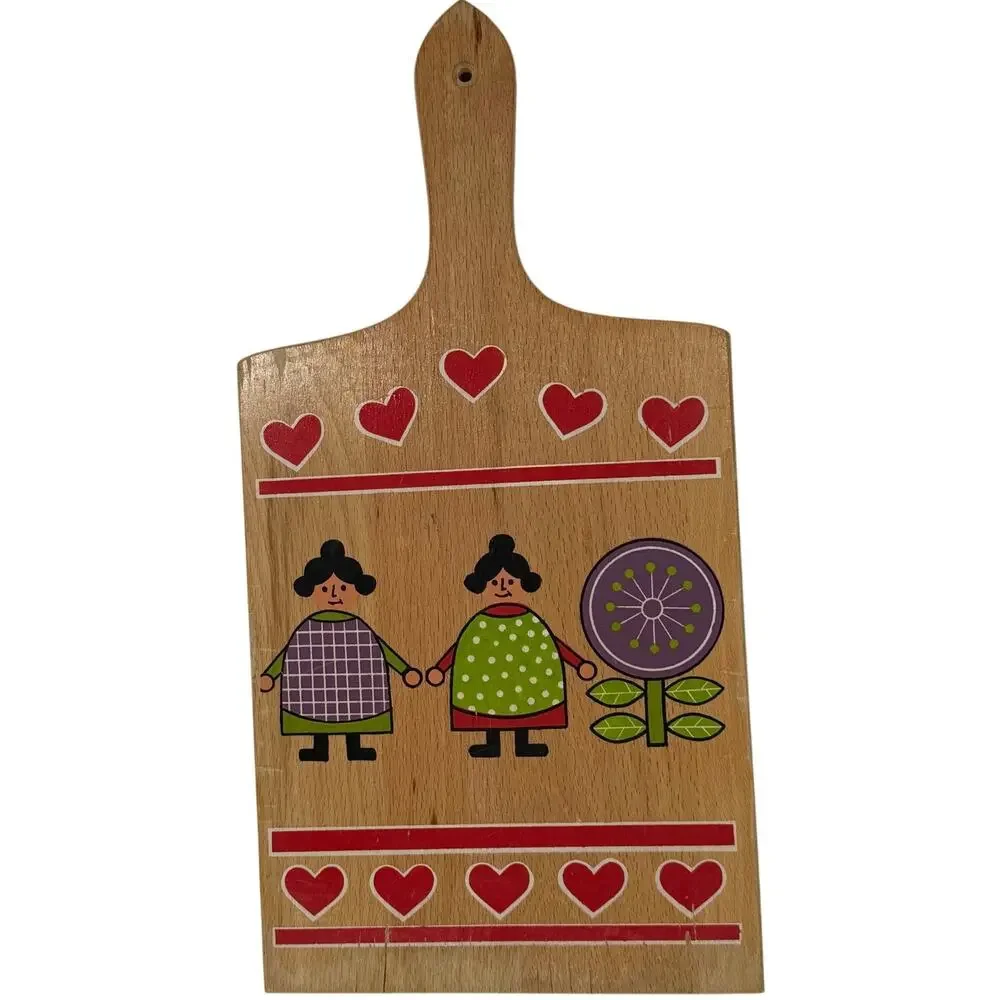 Vintage 60s Wooden Cutting Board Folk Art Dutch Girl Design 14